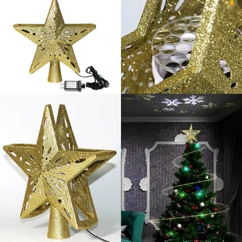 

Christmas Tree LED Star Tree Top Light Projection Lamp Light Gold/Silver Wedding Party Topper Star Decoration Light dropshipping