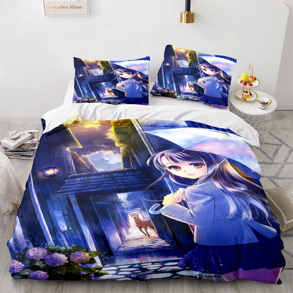 Kawaii Girl Bedding Set Single Twin Full Queen King Size Anime Girl Bed Set Aldult Kid Bedroom Duvetcover Sets 3D Print 053 