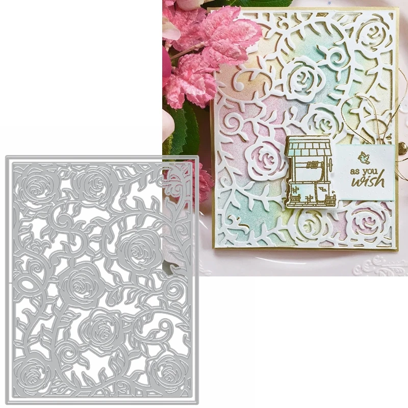 

Gorgeous Roses Pattern Metal Cutting Dies Hollowed Roses Pattern Rectangle Frame Die Cuts For Card Making DIY New 2019 Crafts