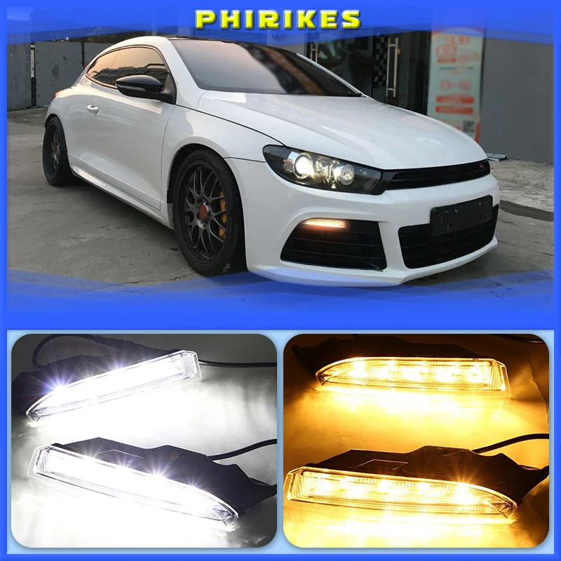 

Дневные ходовые огни, 2 шт., 12 В, для Volkswagen agenvw Scirocco R 2010 2011 2012 2013 2014, светодиодсветодиодный дневные ходовые огни, белый желтый сигнал поворота