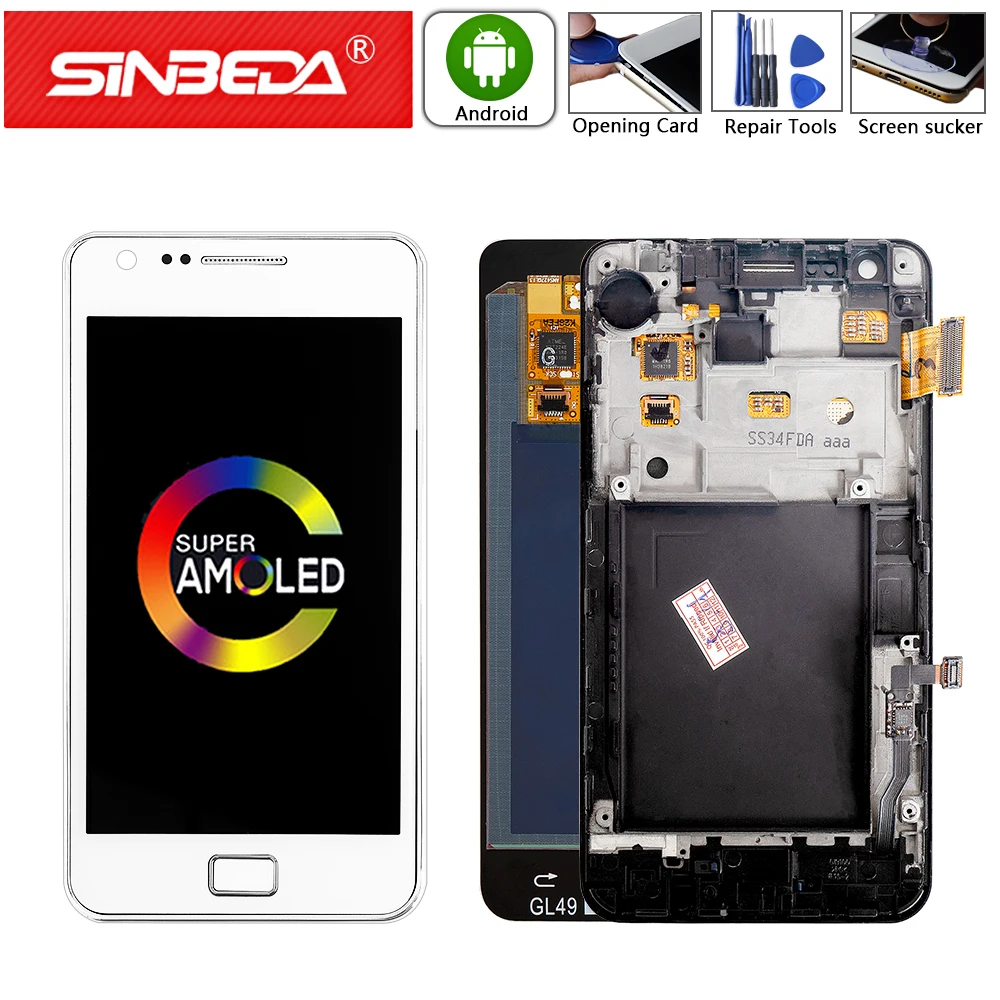 

AMOLED LCD For Samsung S2 Display Touch Screen with Frame Digitizer For Samsung Galaxy S2 LCD I9100 Touch Screen 4.3 inch i9100