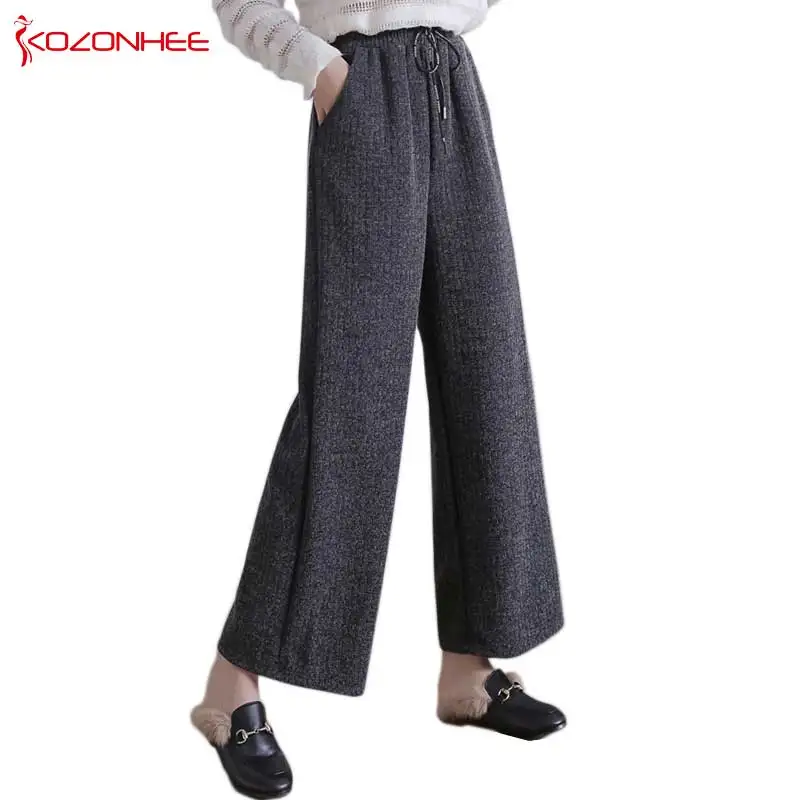 

Large size Loose knitting Wide leg Pants Thicken Straight Pants Autumn inth Pants Paige Casual Loose Trousers plus Size #01