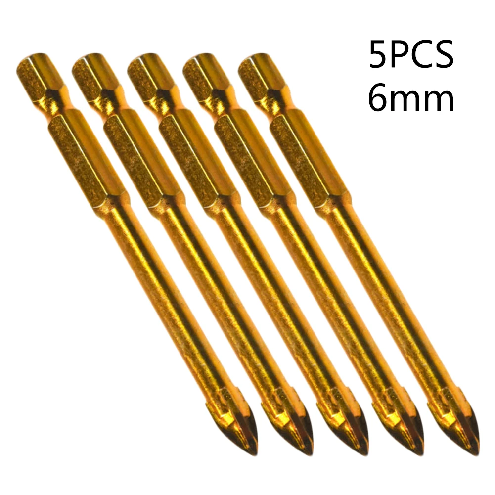 cheap!!!- 5pcs 6mm Hex Tile Drill Bits Titanium Ceramic Tile Marble
Metal Glass Hole Opener Head Hex Shank Power Tools Accessories