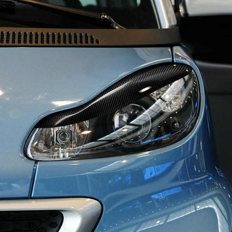 Car Carbon Fiber Headlight Eyebrow Eyelid Sticker Trim for Mercedes-Benz Smart Fortwo W451 2007-2014