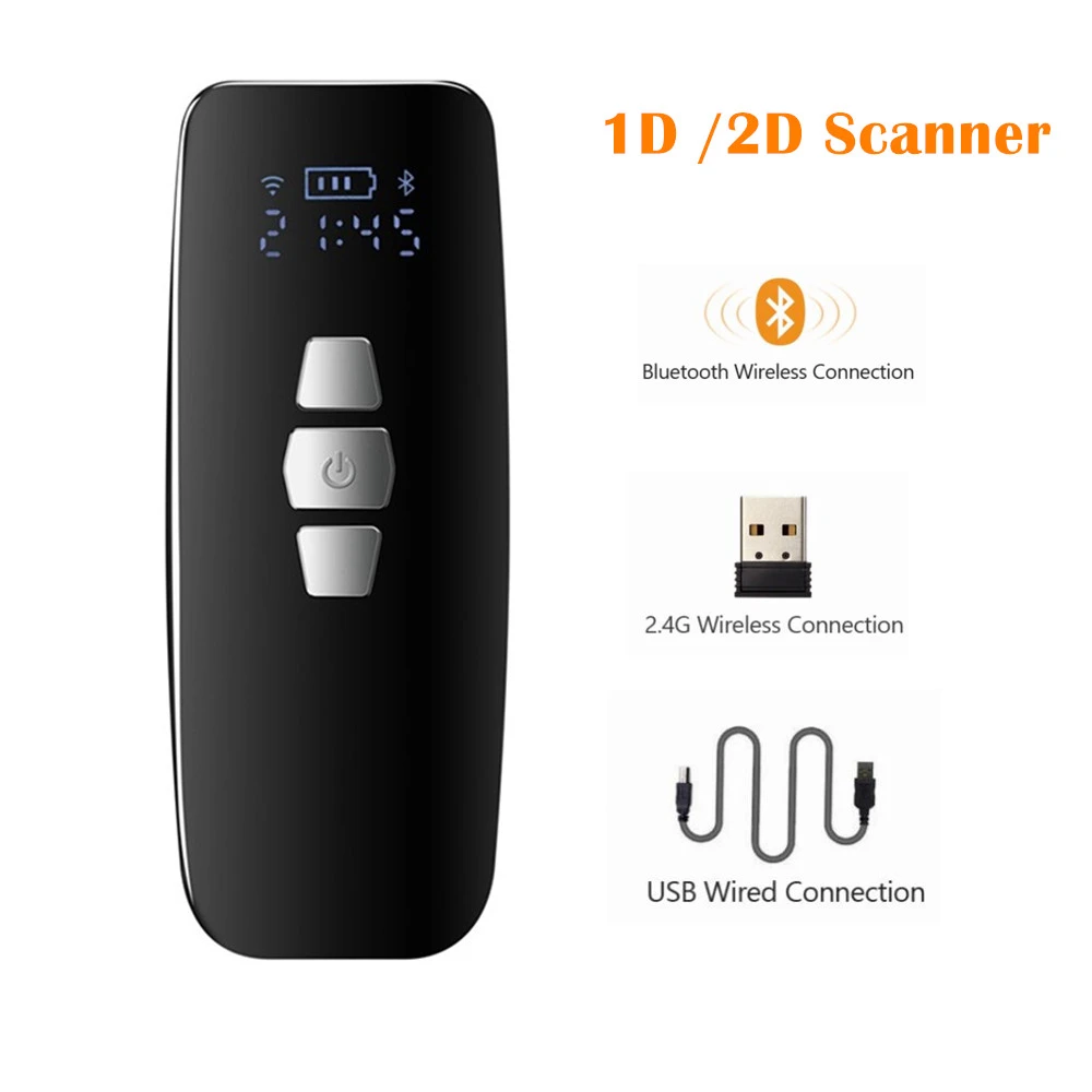 Mini Barcode Scanner USB Wired/Bluetooth/ 2.4G Wireless 1D 2D QR PDF417 Bar code for iPad iPhone Android Tablets PC photo negative scanner