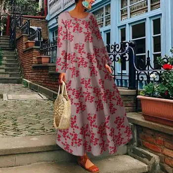 

S 5XL 2020 Spring Floral Printed Sundress Vintage Bohemian Party Dress ZANZEA Women Long Sleeve Maxi Vestido Female Robe Kaftan