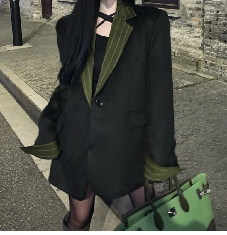 Korean suit coat female autumn and winter design sense of high chic Street medium long Rachel |