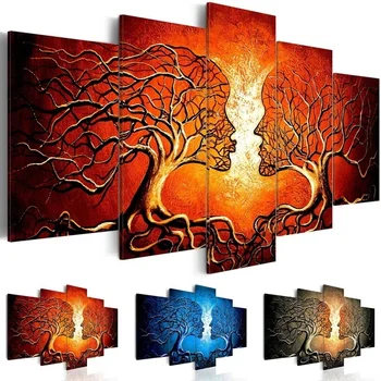 

5pcs Set Abstract Human Poster Trees Red Kiss Tree Canvas Wall Art Picture Print for Home Decoration Bedroom Living Room Decor