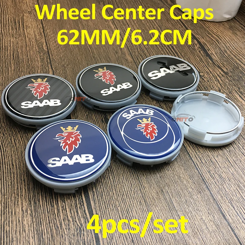 

Good Quality 4pcs/set 62mm Car emblem Logo Badge For SAAB 9-3 9-5 93 95 BJ SCS 63mm Car Rim wheel hub caps Car Wheel Covers