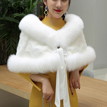 

Pudi women real mink fur pashmina shawl poncho female real fox fur warps stoles winter Tippet CK901