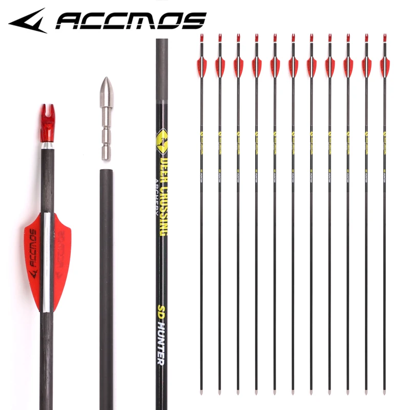 12PCS Spine 300-600 30/32'' Archery Carbon Arrows ID6.2 Bow Hunting Shooting 