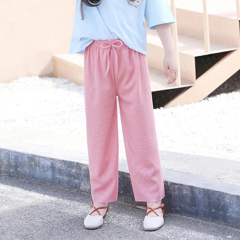 Kids Clothes for Teen Girls Pink Pants 2 To 12 Year Fashion Summer Green Casual Wide Leg Pants Children Loose Cool Trousers girls pants kids pants girls trousers