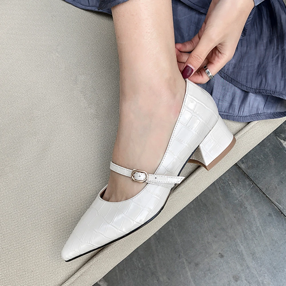 

SARAIRIS Female Elegant Shallow Med Heels Pumps Genuine Leather Pumps Women Spring Fashion mixed-color Mary Janes Shoes Woman