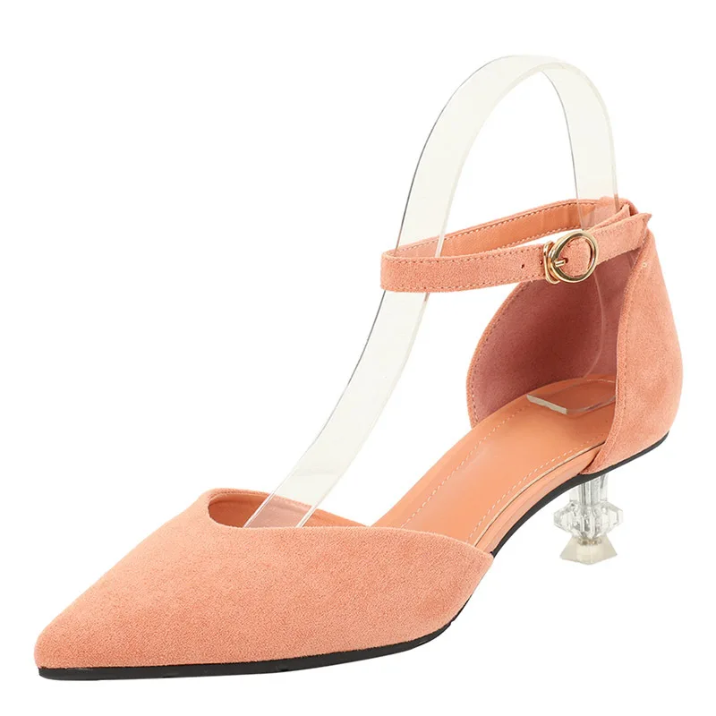 

2789-5 Fashion WOMEN'S Shoes Spring And Autumn Semi-high Heeled Work Suede Pointed Shoes Women's 2019 New Style Closed-toe A- li