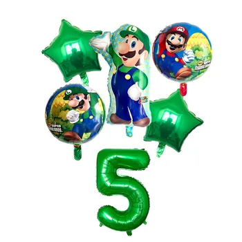 

LQDT 6pcs Super Mario Balloons 32 inch Number Balloons Boy Girl Birthday Party Mario Luigi Bros Mylar Green Balloon Set Decor