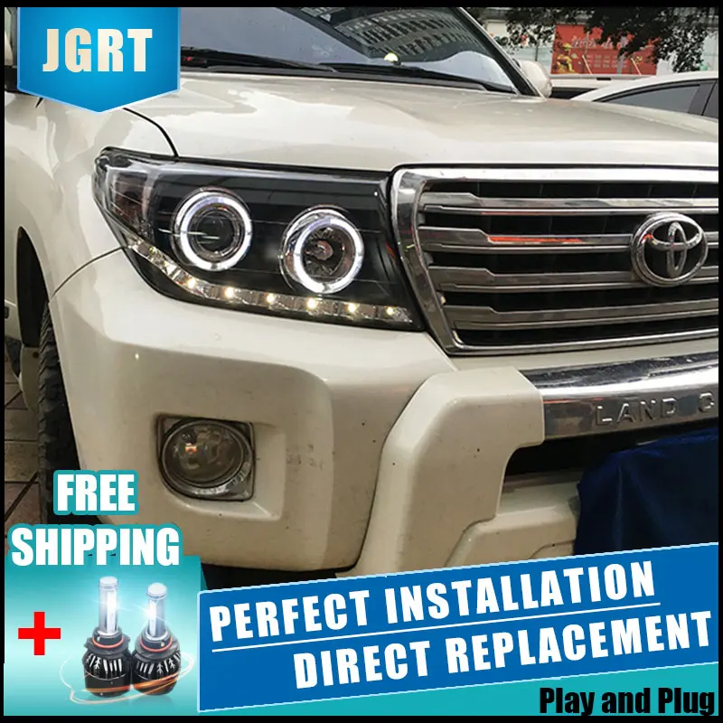 Best 2PCS LED Headlights For Toyota land cruiser 2009 2013 Car Led Lights Double Xenon Lens Car Accessories Daytime Running Lights