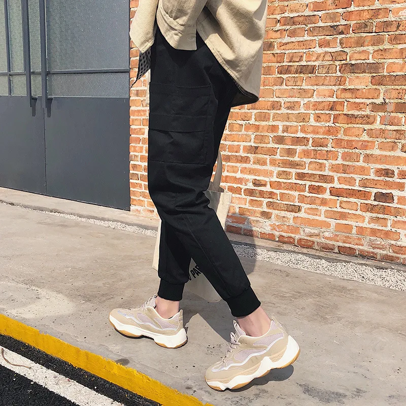 

Spring New Department Drawstring Elastic Waist Skinny Closing Foot Large Pocket Trousers Casual Pants Youth Trend