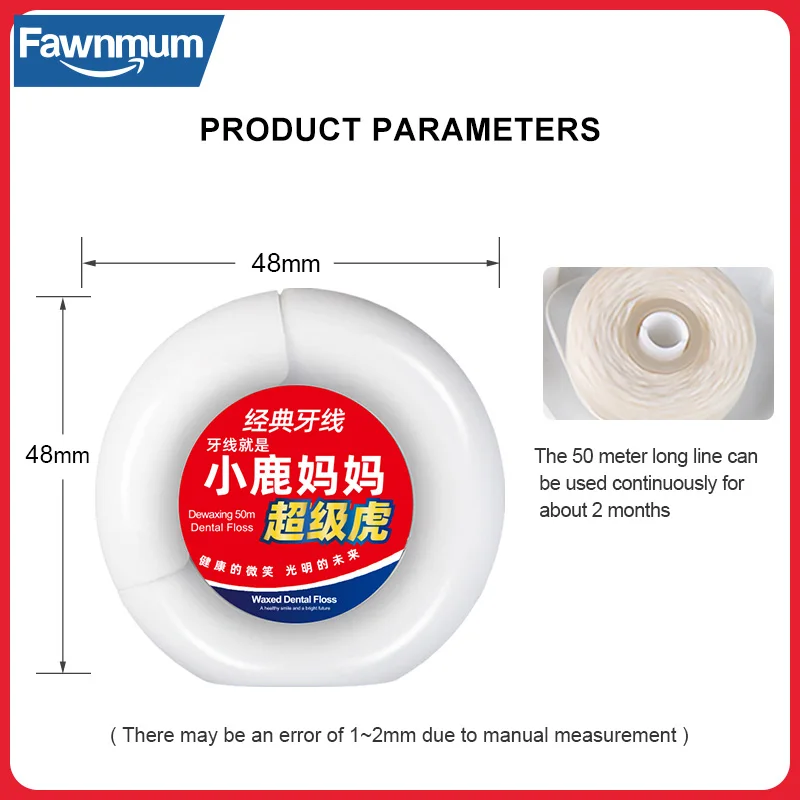 Dental Floss Fawnmum 50m/Roll Oral Hygiene Teeth Cleaning Wax Mint flavored Toothpick Dental Floss Teeth Flosser Tooth Clean