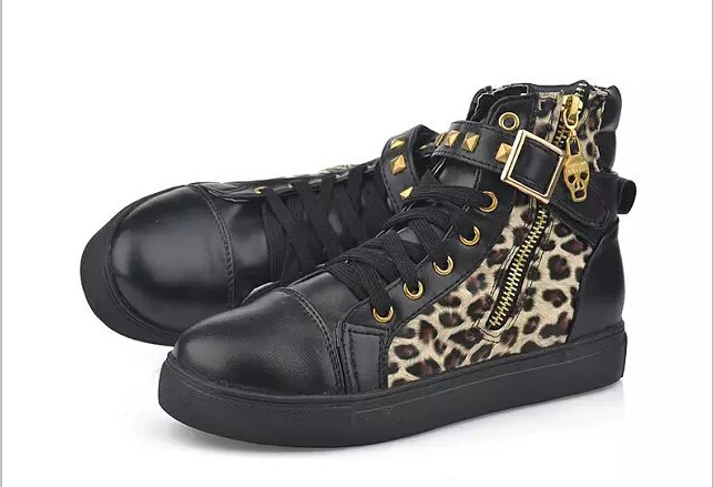 Повседневная парусиновая обувь для женщин; коллекция года; Модные дышащие кроссовки на молнии; женская обувь; однотонная белая женская обувь с пряжкой; женские кроссовки - Цвет: Leopard black