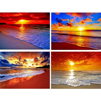 

EASY-4 Pack DIY 5D Diamond Painting Kits for Adults Full Drill Painting Diamond Pictures Arts Craft for Wall Deco Beach Dusk