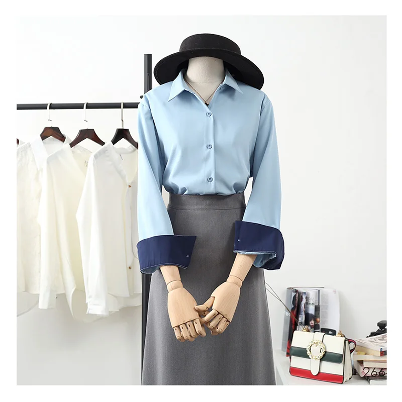 

Shirt women's design sense niche hit color stitching long sleeve 2020 new white shirt spring shirt Korean blouse