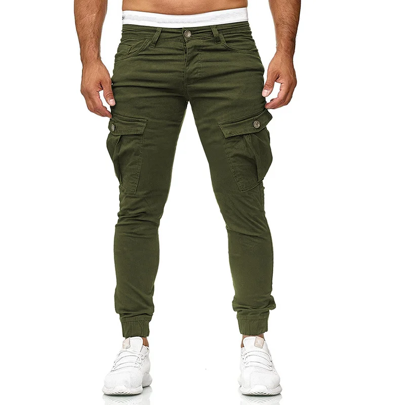 Liketkit Mens Casual Joggers Pants 2019 Solid Patchwork Cotton Cargo Pants Homme Elastic Military Skinny Pants 2