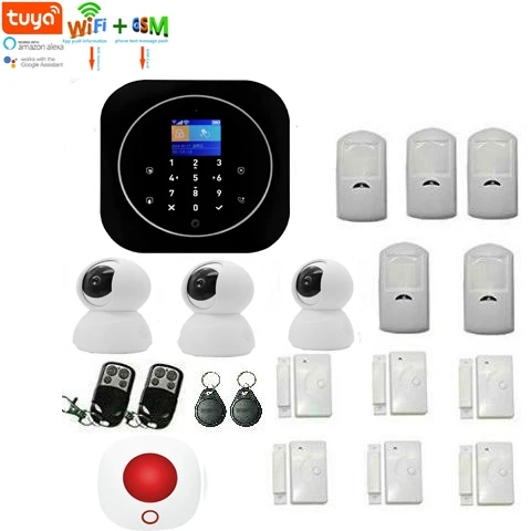 

Yobang Sec Wireless GSM Home RFID Burglar Security TUYA APP Control Touch Keyboard WIFI GSM Alarm System Video IP Camera kit