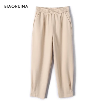 

BIAORUINA Women's Autumn Winter Solid Ankle-Length Pant Female Casual High Waist All-match Warm Harem Pant Trousers New Arrival