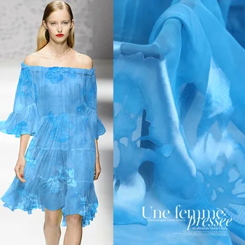 

Super beautiful light blue silk burnt flower silk fabric fashion jacquard silk Hanfu silk scarf dress silk fabric