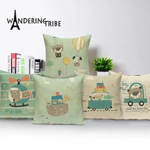 Capa de almofada colorida dos desenhos animados urso animal decorativo fronha carro avião criança linho decoração para casa cama cadeira almofadas casos(China)