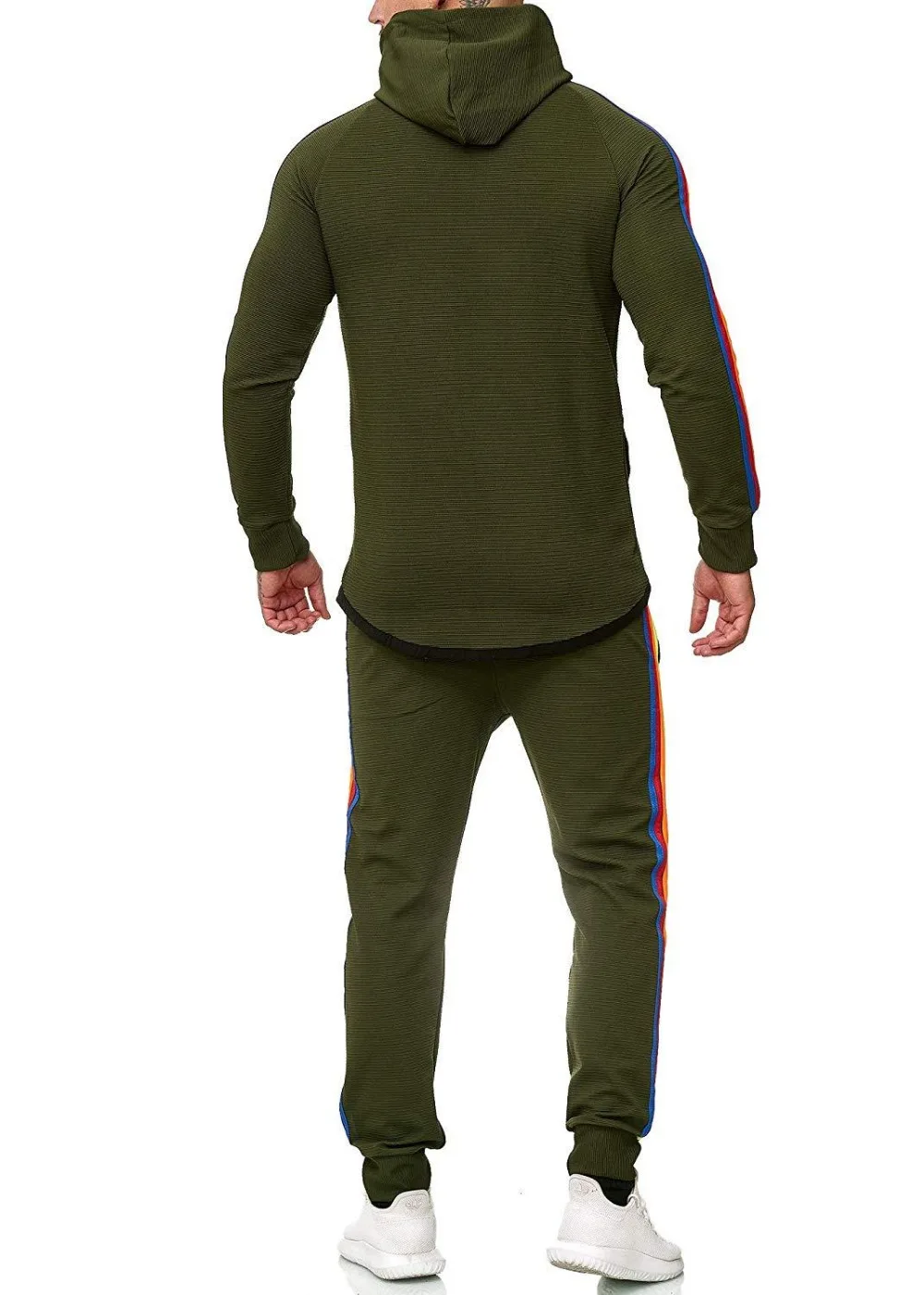 5xl мужской спортивный костюм осень зима активный костюм комплект верхняя одежда толстовки с капюшоном и длинные штаны боковой полосатый мужской комплект из двух предметов