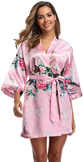 Fashion Satin Robe Female Bathrobe Sexy peignoir femme Silk Kimono Bride Dressing gown sleepwear Night Grow For Women