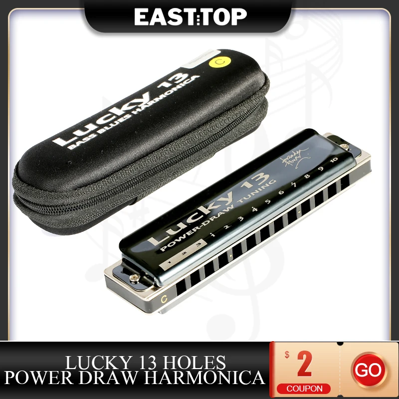 EASTTOP LUCKY 13 Holes PowerDraw Harmonica Professional Musical Instruments With Case For Adults Student Professional Players