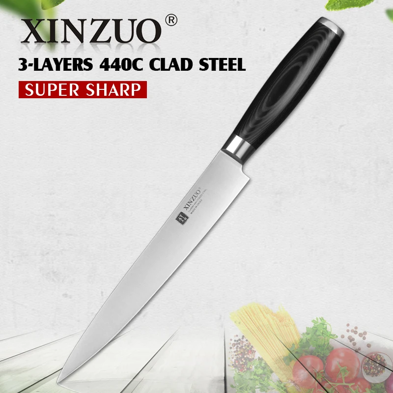 XINZUO 8 дюймов нож Кливер Высокоуглеродистый 3 слоя 440C одетый из нержавеющей стали