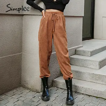 Simplee женские модные брюки шаровары с высокой талией женские повседневные длинные однотонные коричневые брюки офисные женские брюки для раб...