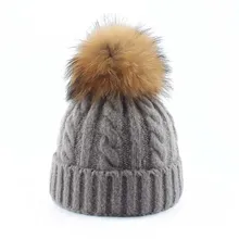 Женская Настоящая меховая шапка с вязаным помпоном, роскошная женская зимняя шапка, теплая шапка, шапочка, мягкая мытая шерстяная вязаная шапочка, крученые шапки с узорами