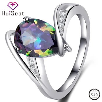 

HuiSept Fashion 925 Silver Jewellery Rings Water Drop Shaped Topaz Zircon Gemstones Ornaments for Women Wedding Party Wholesale