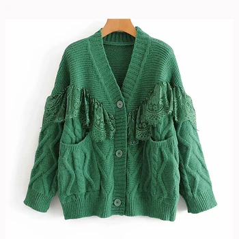 

SONDR Mesh Spliced Knitted Cardigan Sweater V-Neck Long Sleeve Women 2020 New Fashion Tide Female Outerwear Chic Tops