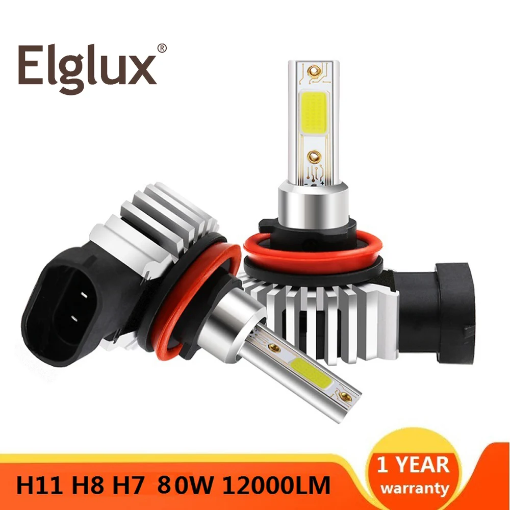 Elglux 2 шт. 12000LM светодиодсветодиодный турбоавтомобильная фара H11 9006 HB4 9005 HB3 H4 H7 H8 H9 H1