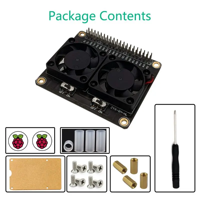 Raspberry Pi 4B двойные вентиляторы охлаждения и автоматическая светодиодсветодиодный