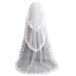 Свадебная вуаль 3 слоя со шлейфом с длинным вырезом белого кружева цветочные края свадебные аксессуары