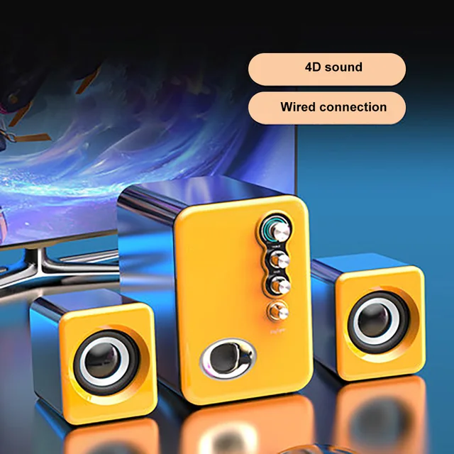 Computer Audio USB 2.1 Multimedia Bluetooth Overweight Subwoofer Desktop Home Speaker Wired Universal Audio Normal Yellow