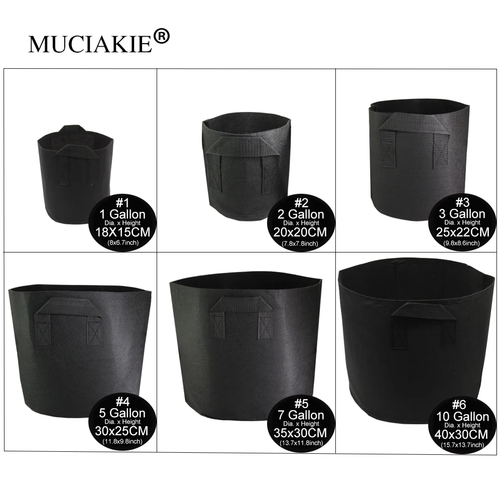 

MUCIAKIE 1-10 Gallon Grow Bags, Root Pouch Flower Plant Fabric Tomato Plant Vegetable Flower Potting Bag with Handles