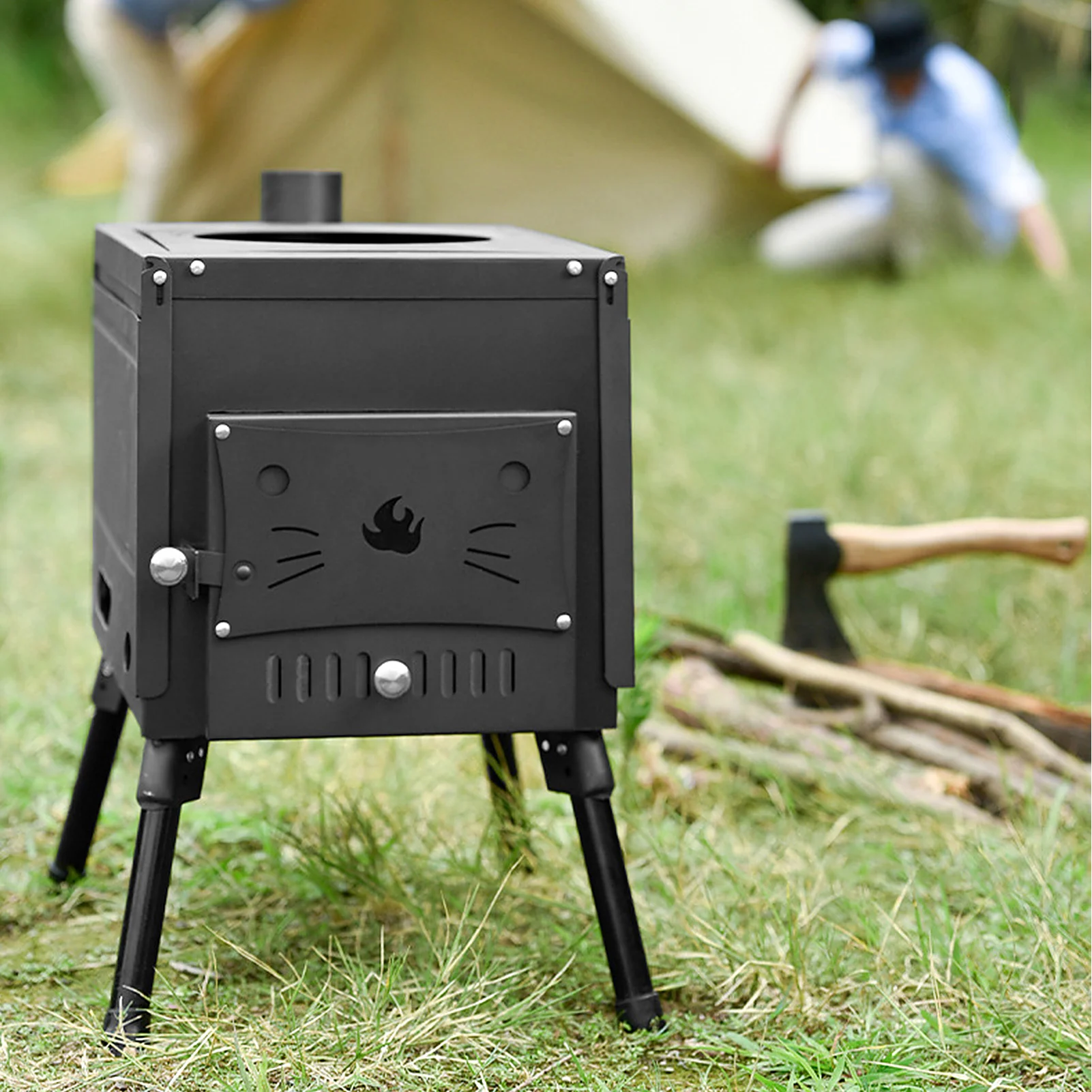 Outdoor Wood & Coal Burning Cast Iron Stove,Tent Stove for Heating Camping  Cooking