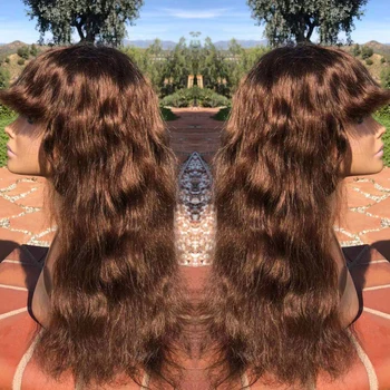 

16inch #8 130 Density Full Lace Human Hair Wigs With Bangs Glueless Remy Brazilian Hair Natural Wave For Women LUFFY