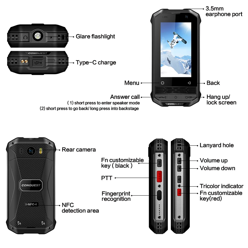 CONQUEST F2 NFC IP68 Ударопрочный мини смартфон Android 8 1 4G сканер отпечатков пальцев