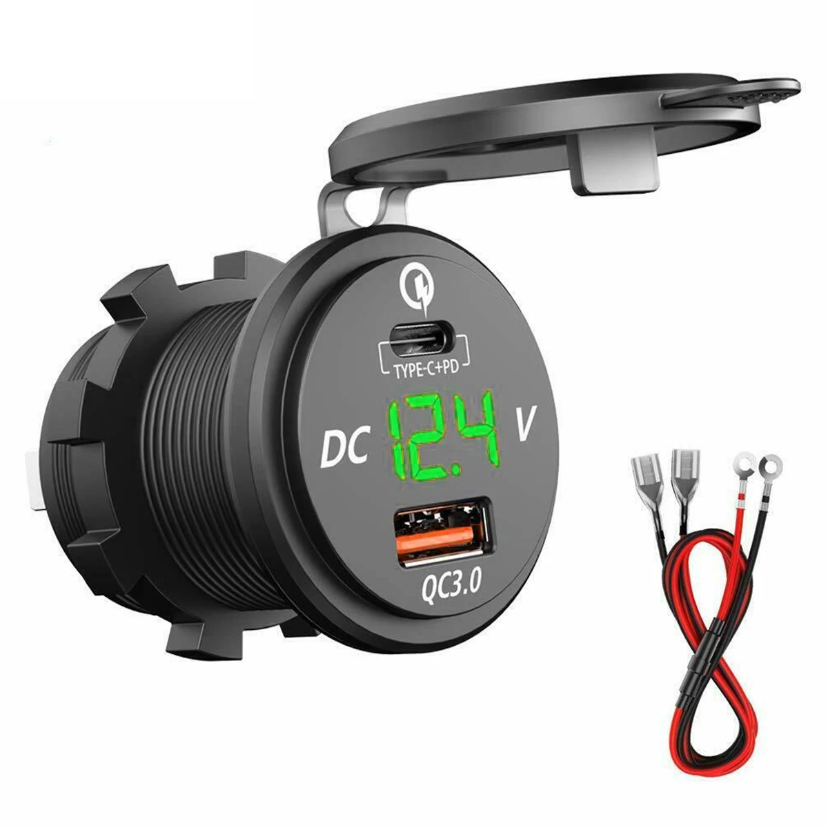 

Dual USB Car Charger Socket Adapter With LED Voltmeter PD QC3.0 Fast Charging Waterproof Chargers For 12/24V Motorcycle Boat