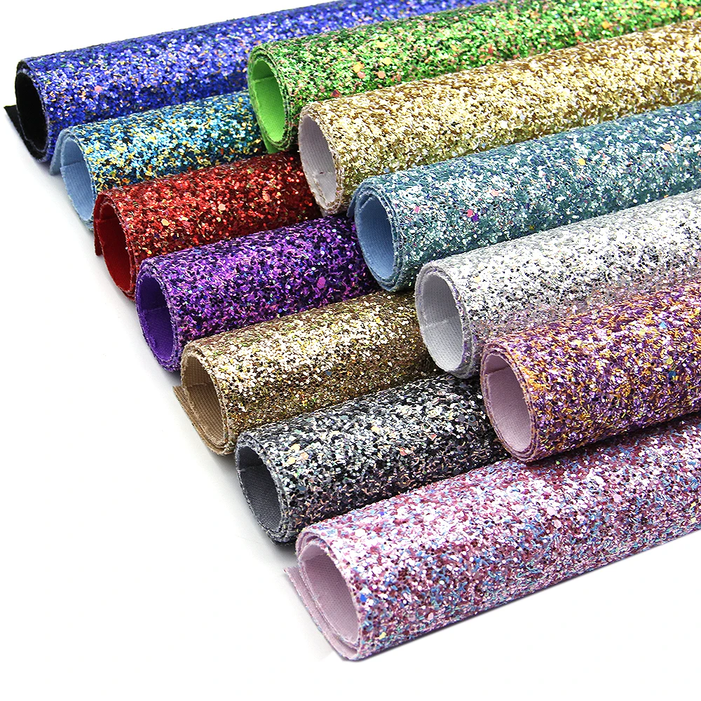 

david angie 20*34cm Solid Color Chunky Glitter Faux Leather Fabric Sheets For Hair Bow Bags Phone Cover DIY Projects 1Yc8568