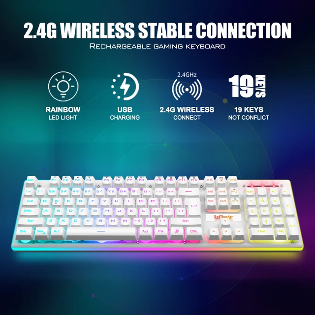 RedThunder K10 Wireless Gaming Keyboard and Mouse Combo, LED Backlit  Rechargeable 3800mAh Battery, Mechanical Feel Anti-ghosting Keyboard with  Pudding Keycaps +…