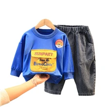 Nueva primavera niños ropa de dibujos animados de Niños de otoño niño ropa de bebé niño niñas camiseta pantalones 2 unids/set infantil ropa deportiva de algodón